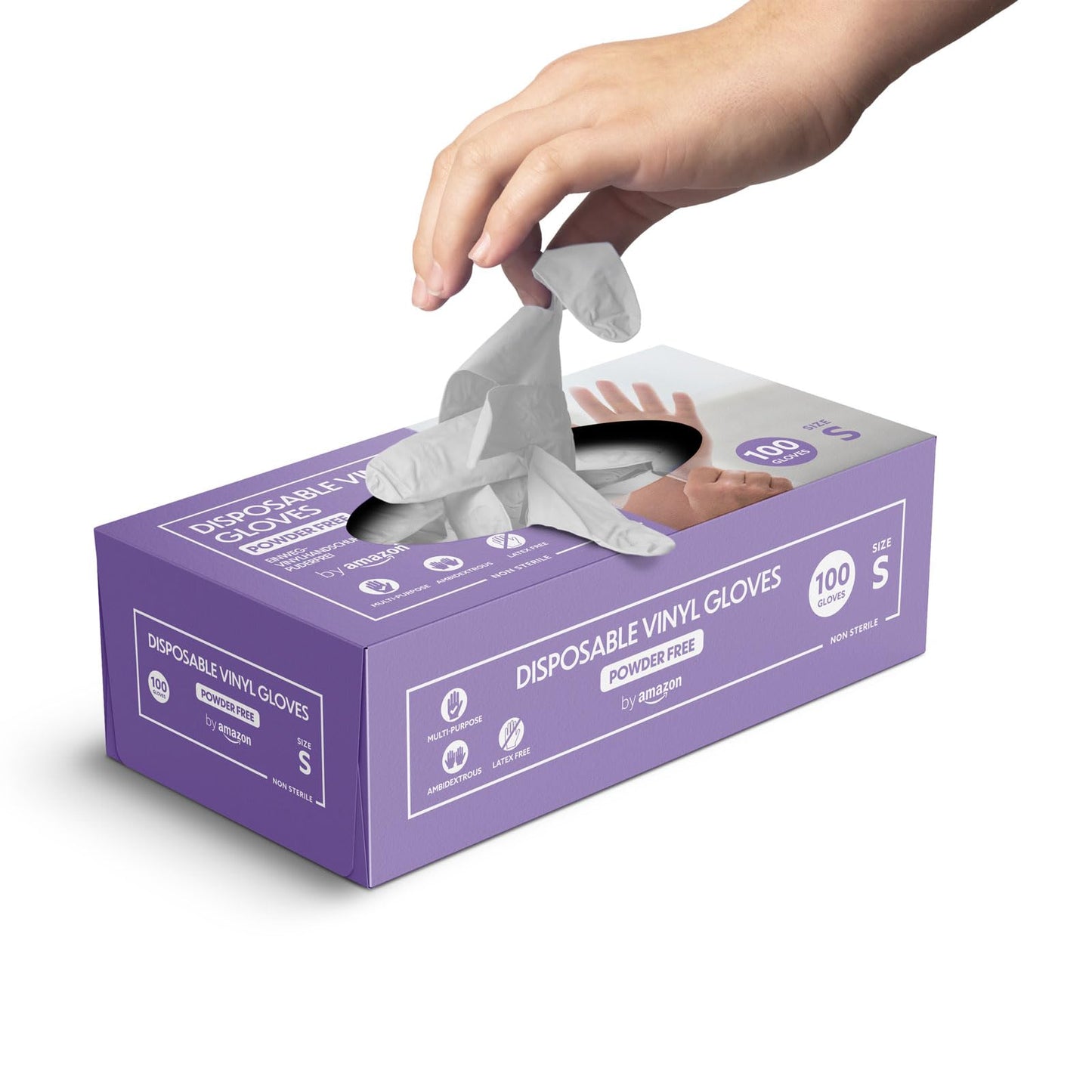 by Amazon Guantes Desechables de Vinilo, sin Polvo, sin Látex, Talla S, Paquete de 100, Transparentes