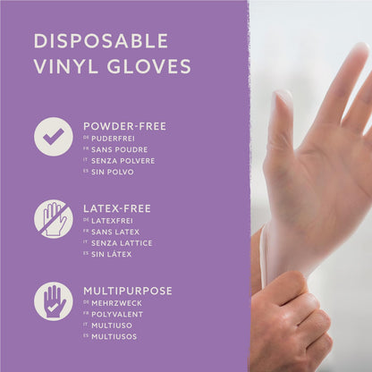 by Amazon Guantes Desechables de Vinilo, sin Polvo, sin Látex, Talla S, Paquete de 100, Transparentes
