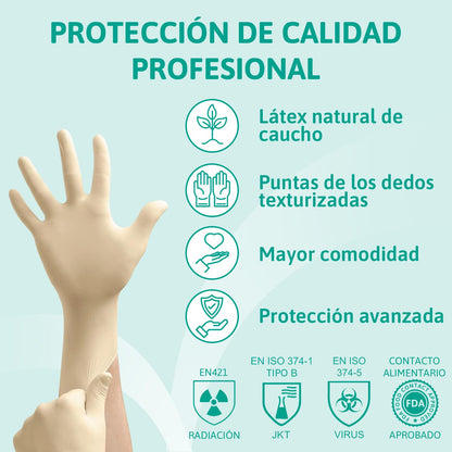 Ansell MicroFlex 63-864 Guantes Desechables Sin Polvo, Dedos Texturizados y Reforzados, Protección Mecánica, Seguridad Alimentaria, Látex de Caucho Natural, Blanco, Talla L (100 Guantes)