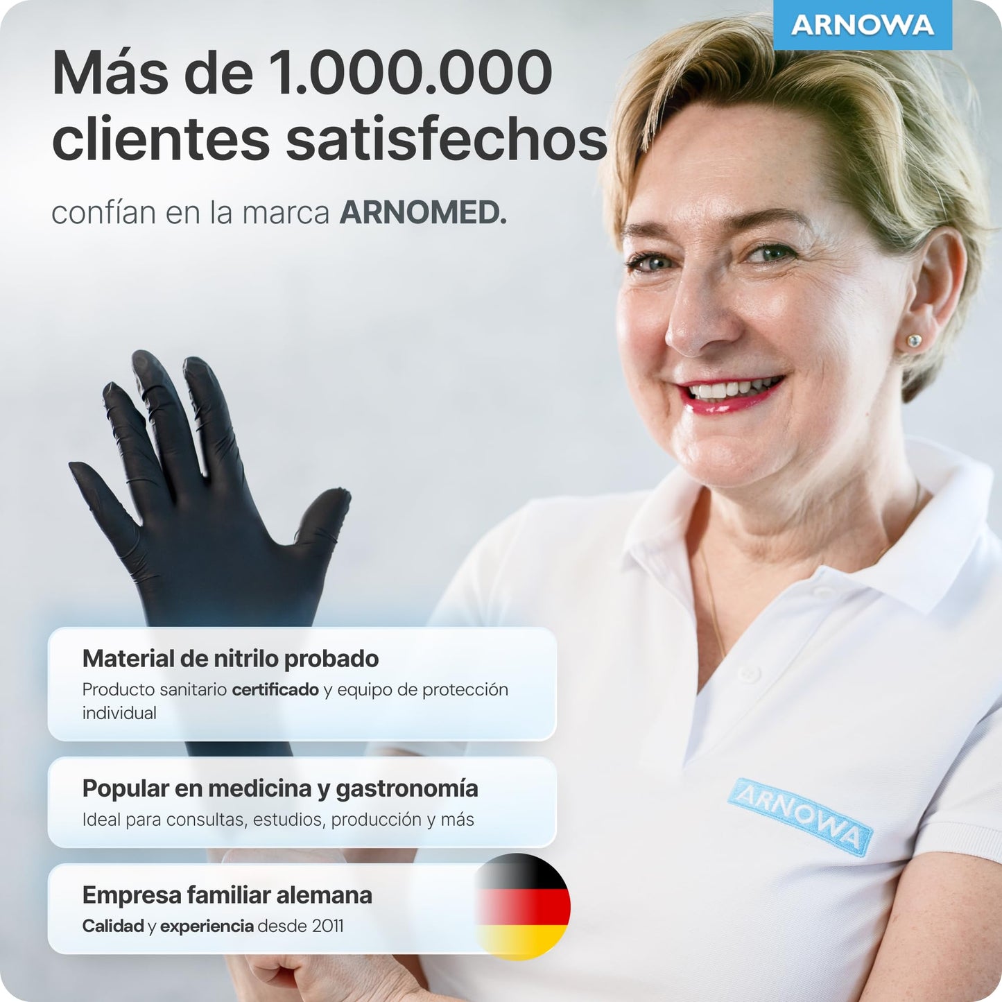 100x ARNOMED® Guantes nitrilo talla M Negro, Guantes desechables quirurgicos y laboratorio, Luvas nitrilo descartaveis sin polvo y látex, Manoplas nitrilo en XS, S, M, L, XL, XXL