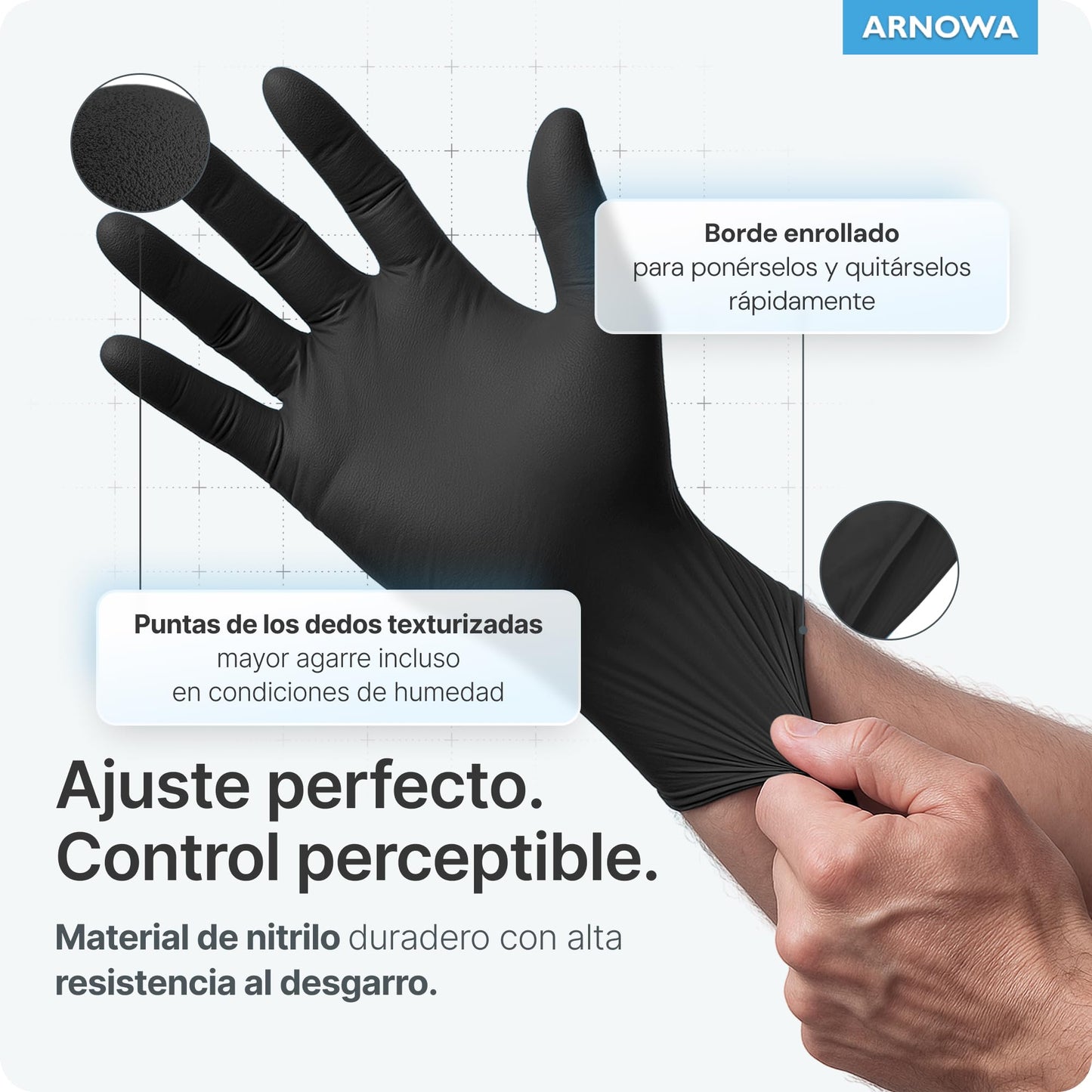 100x ARNOMED® Guantes nitrilo talla M Negro, Guantes desechables quirurgicos y laboratorio, Luvas nitrilo descartaveis sin polvo y látex, Manoplas nitrilo en XS, S, M, L, XL, XXL