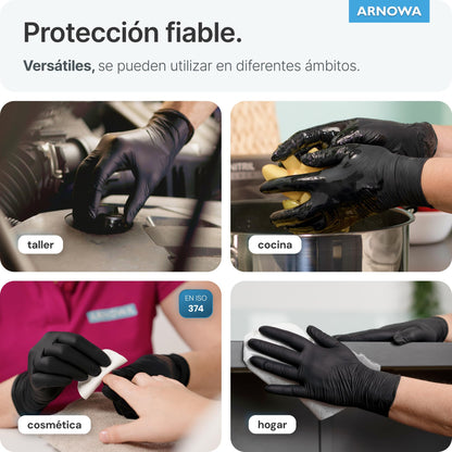 100x ARNOMED® Guantes nitrilo talla M Negro, Guantes desechables quirurgicos y laboratorio, Luvas nitrilo descartaveis sin polvo y látex, Manoplas nitrilo en XS, S, M, L, XL, XXL