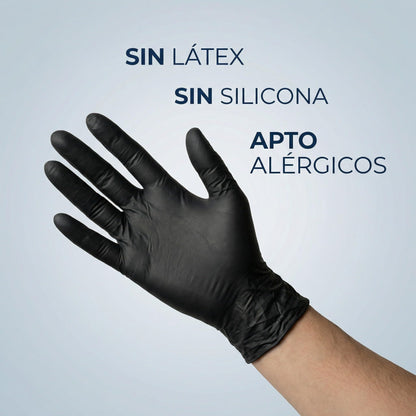 KMINA Guantes Nitrilo Talla M (100 Guantes), Desechables, Sin Polvo, Libre de Latex, Negro