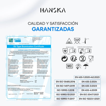 HANSKA Paquete de 100 guantes desechables de nitrilo Azul - Sin polvo - Desechables - Ambidiestros - Base de goma - Apto para uso médico y manipulación de alimentos (100, L)